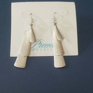 Silver Dangle Layered Teardrop Earrings - Silver